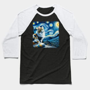 Turkish Van Starry Night Inspired - Artistic Cat Baseball T-Shirt